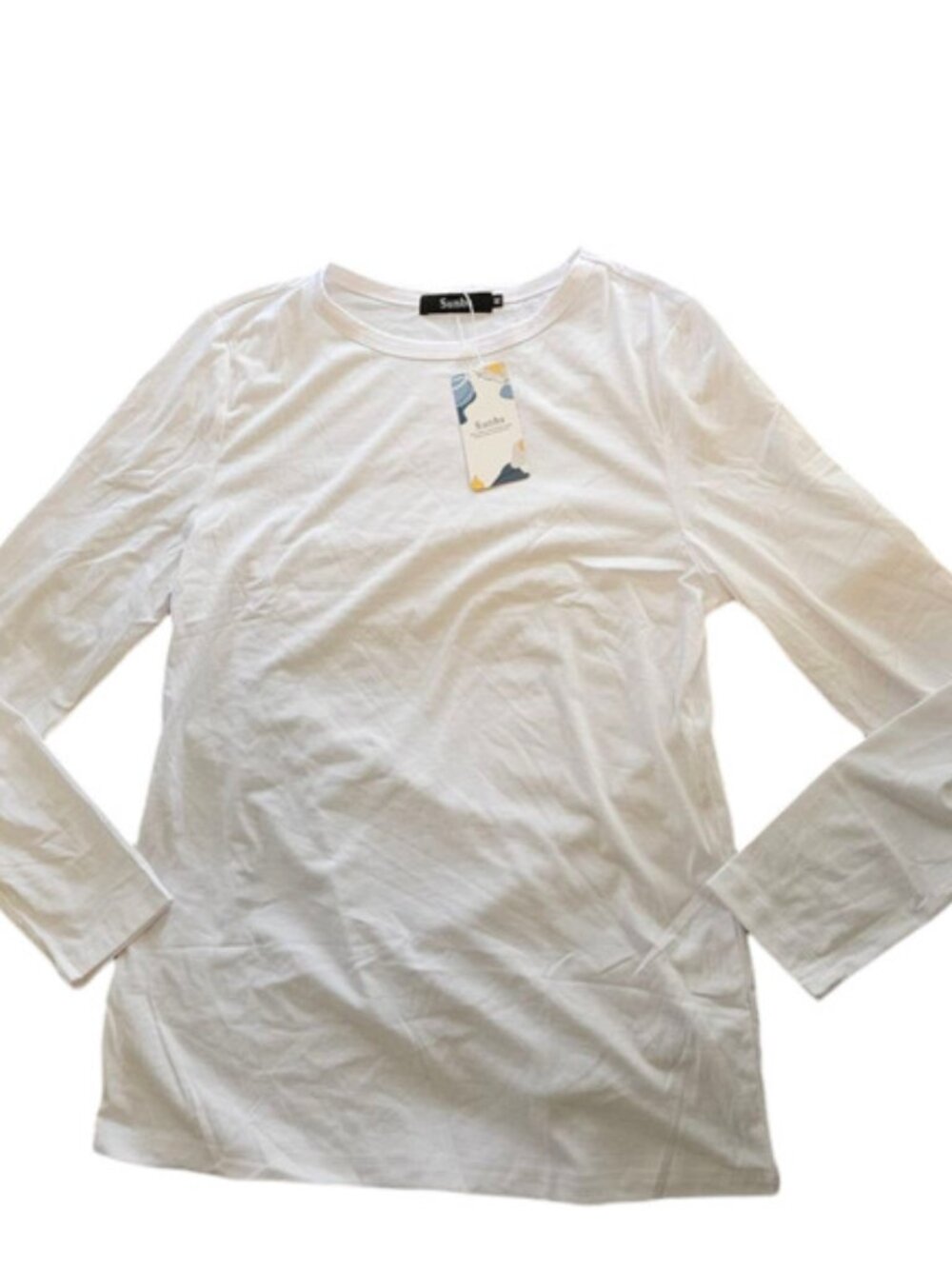Sunbs Medium White Long Sleeve Pullover T-Shirt